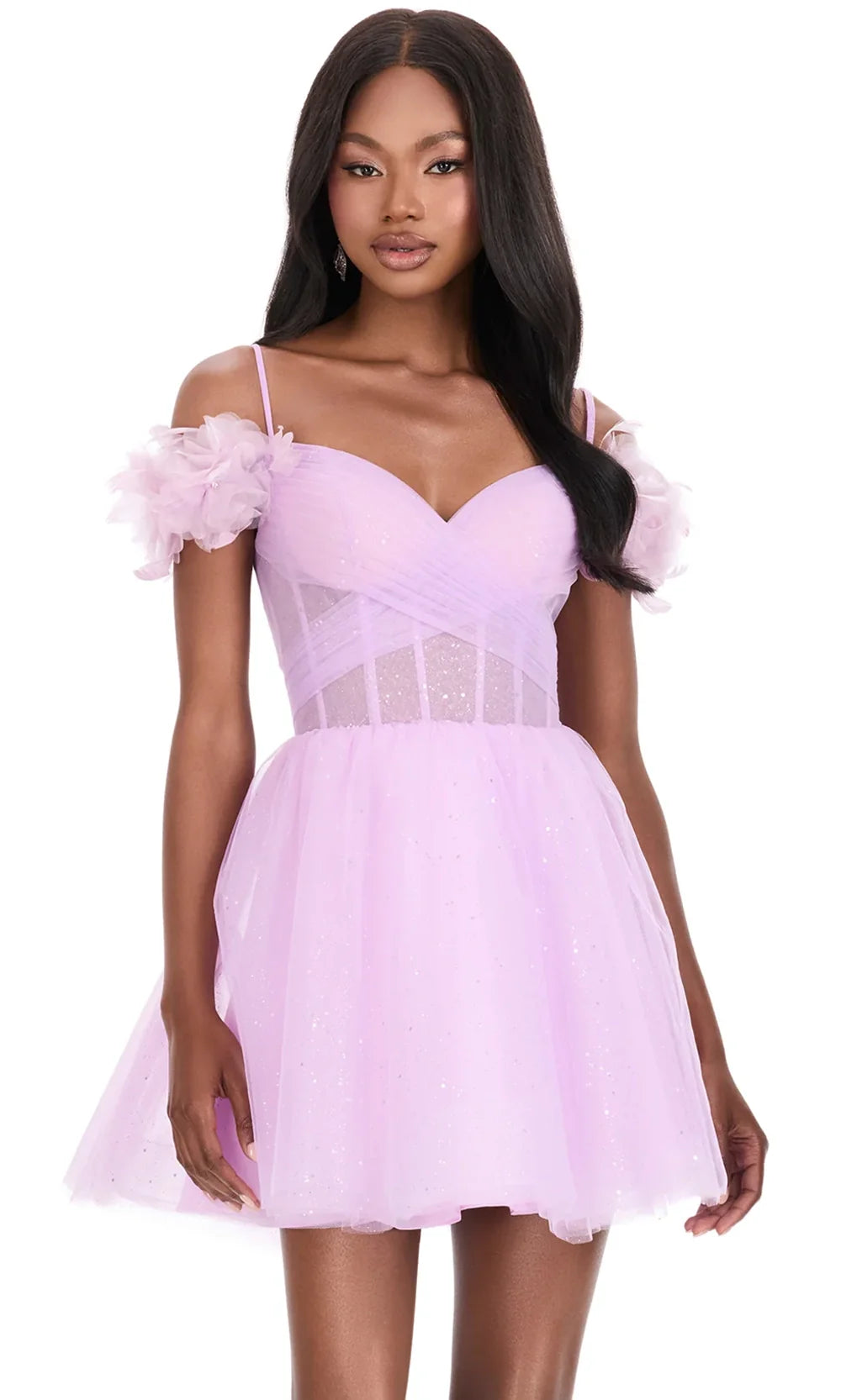 Ashley Lauren 4817 - Short Glitter Tulle A-Line Dress