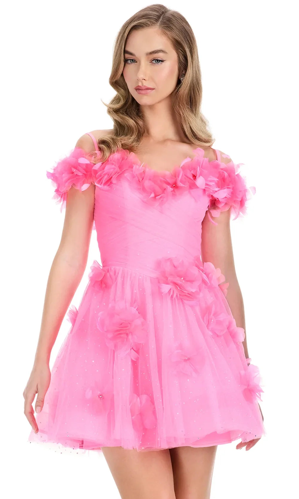 Ashley Lauren 4818 - Glitter Tulle A-line Dress with 3D Flowers Homecoming Dresses