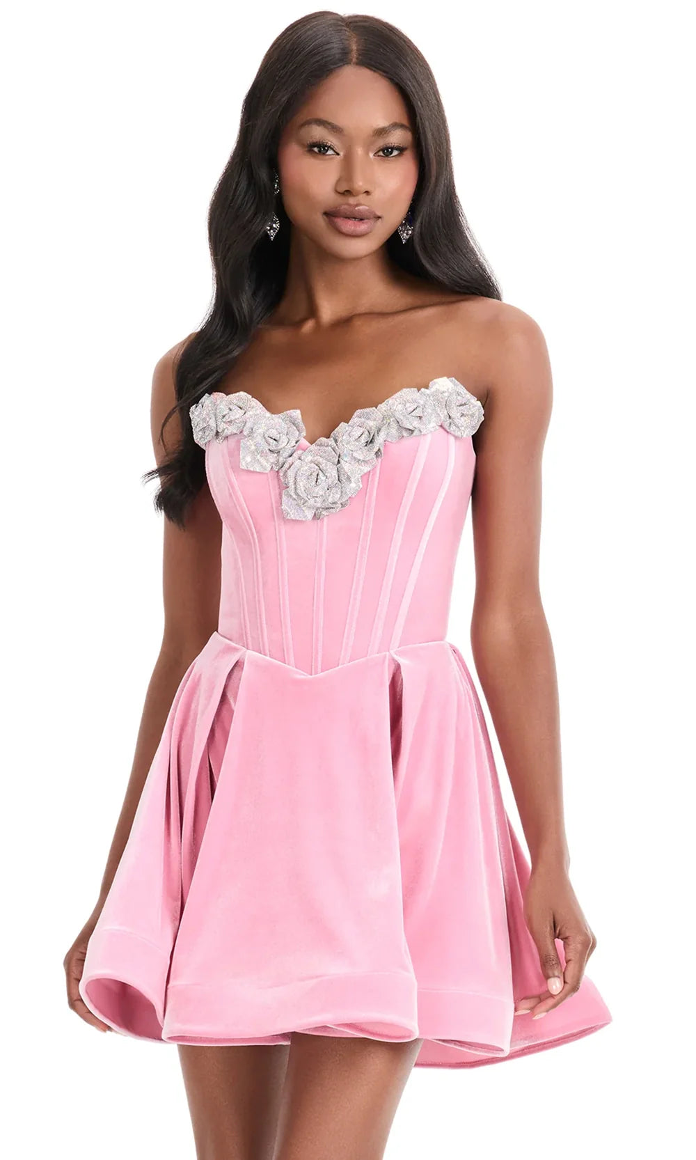 Ashley Lauren 4871 - Floral Applique Pleated A-line Dress Prom Dresses