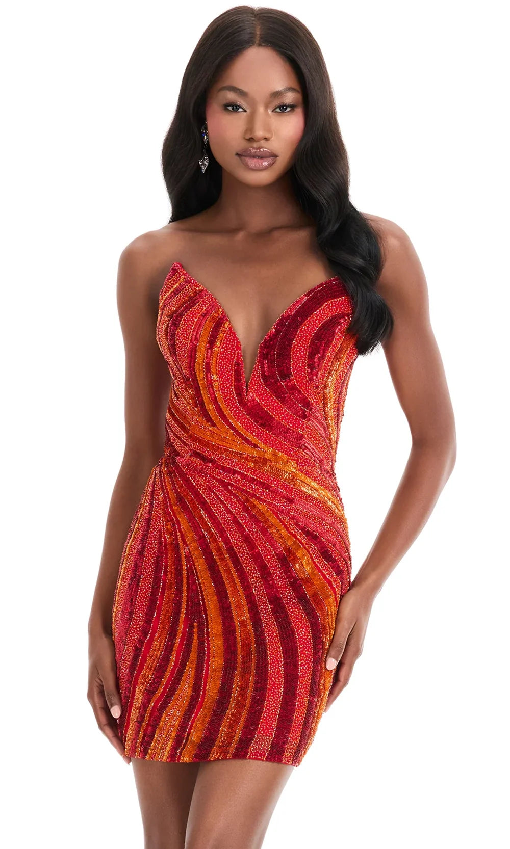 swirl design dress Swirl Design Satin Feel Beaded Halter Smocked Bodice Handkerchief Hem