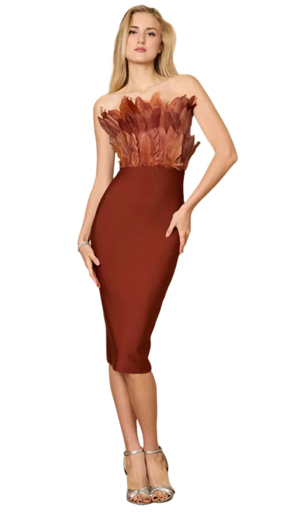 Dylan & Davids DD1310 - Feathered Bodice Knee-Length Dress Cocktail Dresses