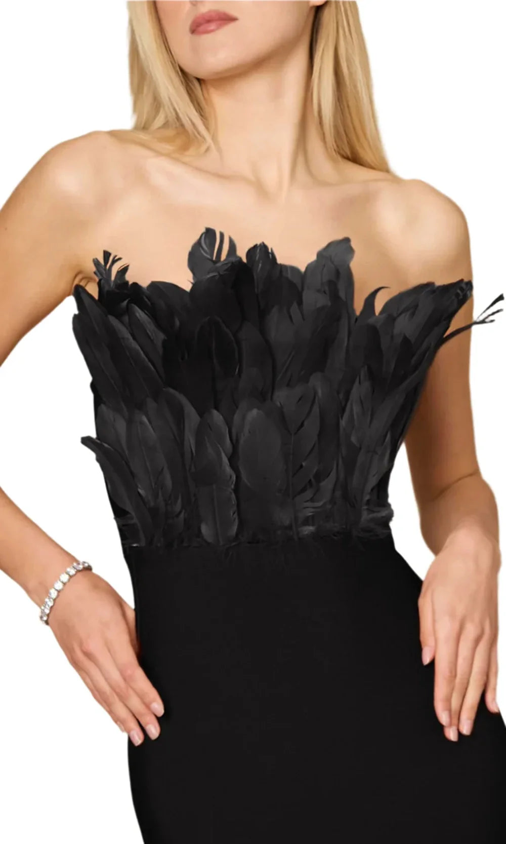 Dylan & Davids DD1310 - Feathered Bodice Knee-Length Dress Cocktail Dresses