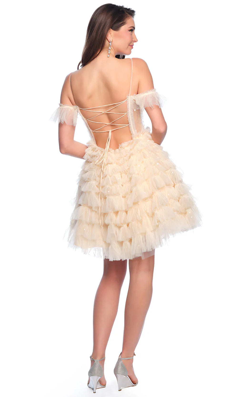 Dave & Johnny 11754 - Off Shoulder Tiered Cocktail Dress