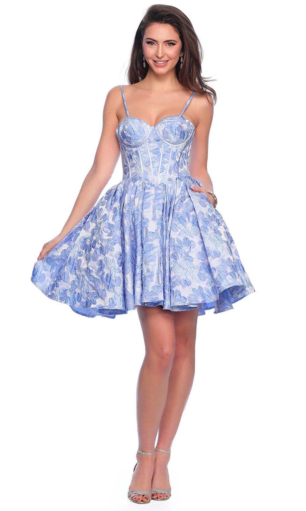 Dave & Johnny 11960 - Short A-Line Dress - Sleeveless, Corset Bodice, Spaghetti Straps, Lace-Up Back, Concealed Zipper Closure, Side Pockets ADASA Dave & Johnny 11960 - Short A-Line Dress - Sleeveless, Corset Bodice, Spaghetti Straps, Lace-Up Back, Concealed Zipper Closure, Side Pockets ADASA