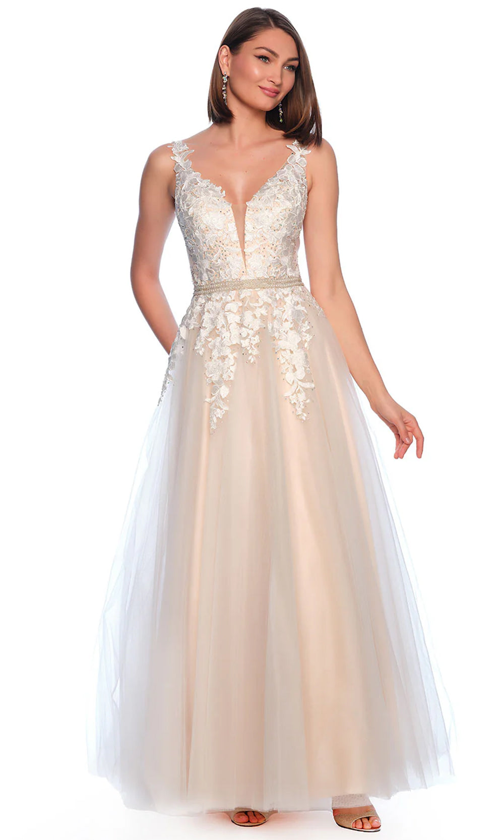 Dave & Johnny Bridal 10246W - Applique A-Line Bridal Gown Bridal Dresses 14W / Ice Blue
