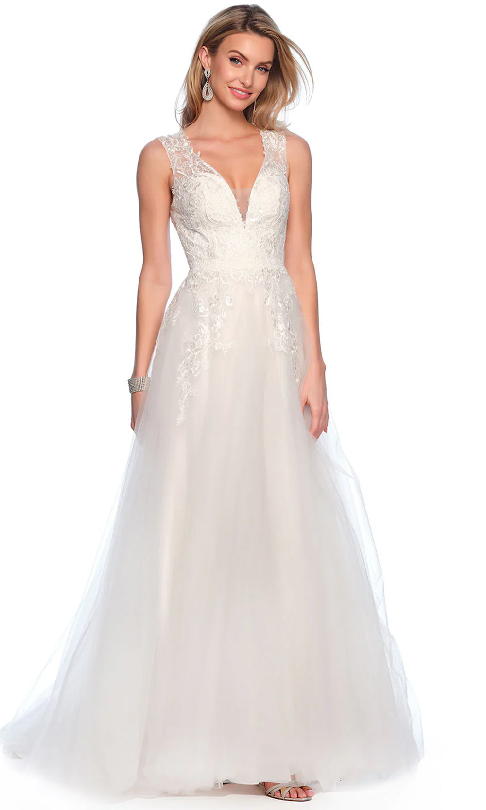Dave & Johnny Bridal 10464W - Embroidered A-Line Bridal Gown Bridal Dresses 14W / Ivory
