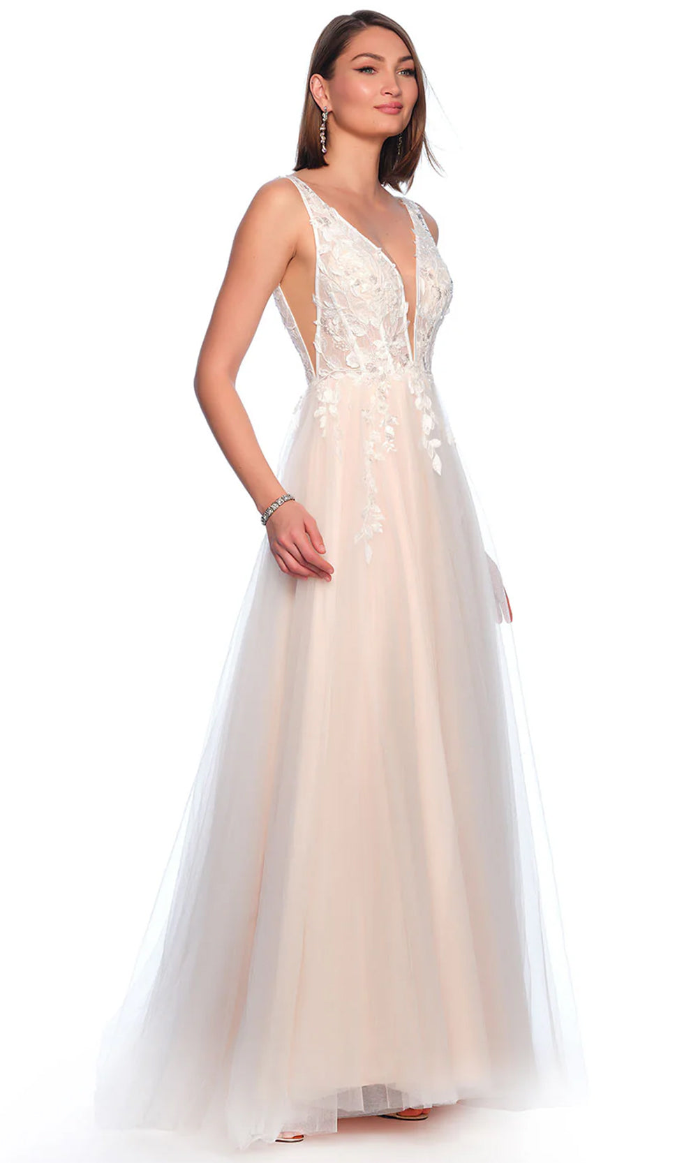 Dave & Johnny Bridal 11466 - Embroidered Bodice Bridal Gown Wedding Dresses 0 / Ivory