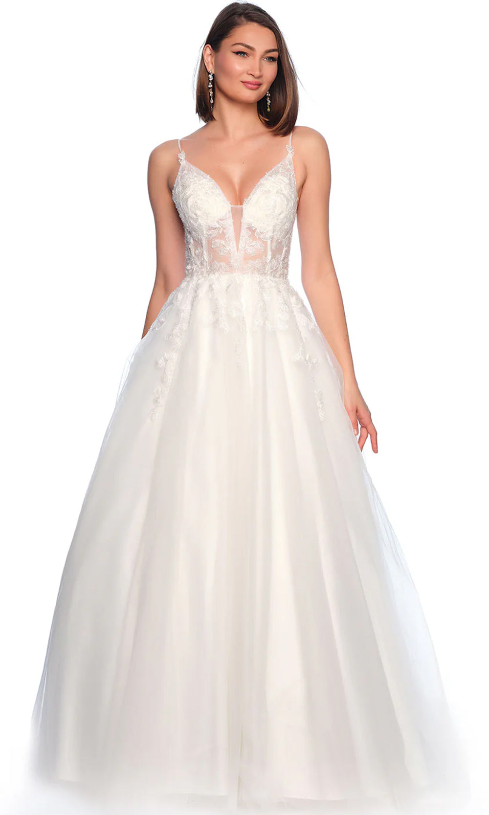 Dave & Johnny Bridal 11834 - Embroidered Tulle Bridal Gown Homecoming Dresses 0 / Ivory