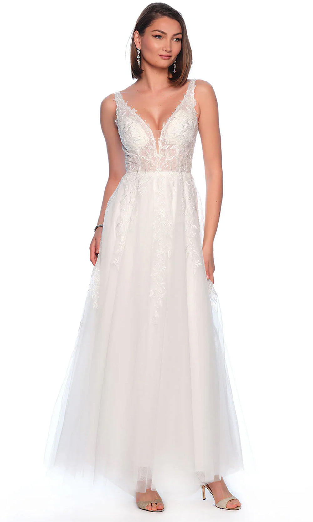 Dave & Johnny Bridal 11950 - Sleeveless Leaf Ornate Bridal Gown Wedding Dresses 0 / Ivory
