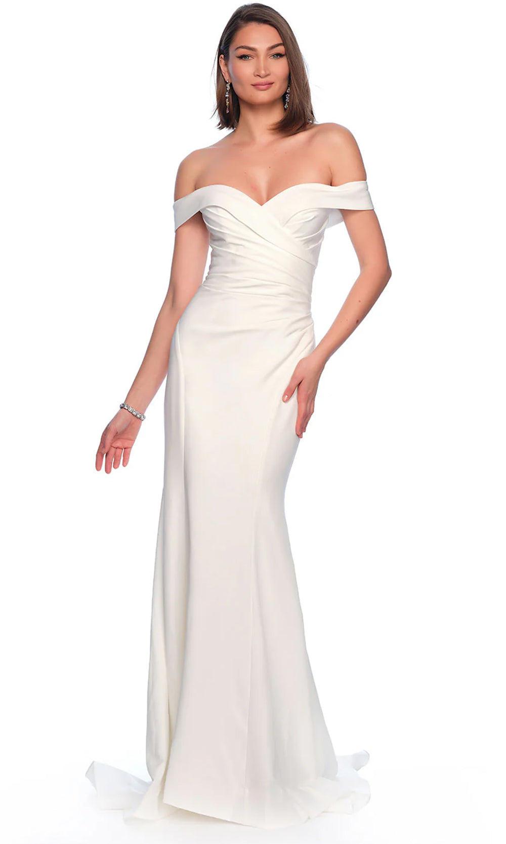 Dave & Johnny Bridal 12088 - Off Shoulder Sheath Bridal Gown Wedding Dresses 0 / Ivory