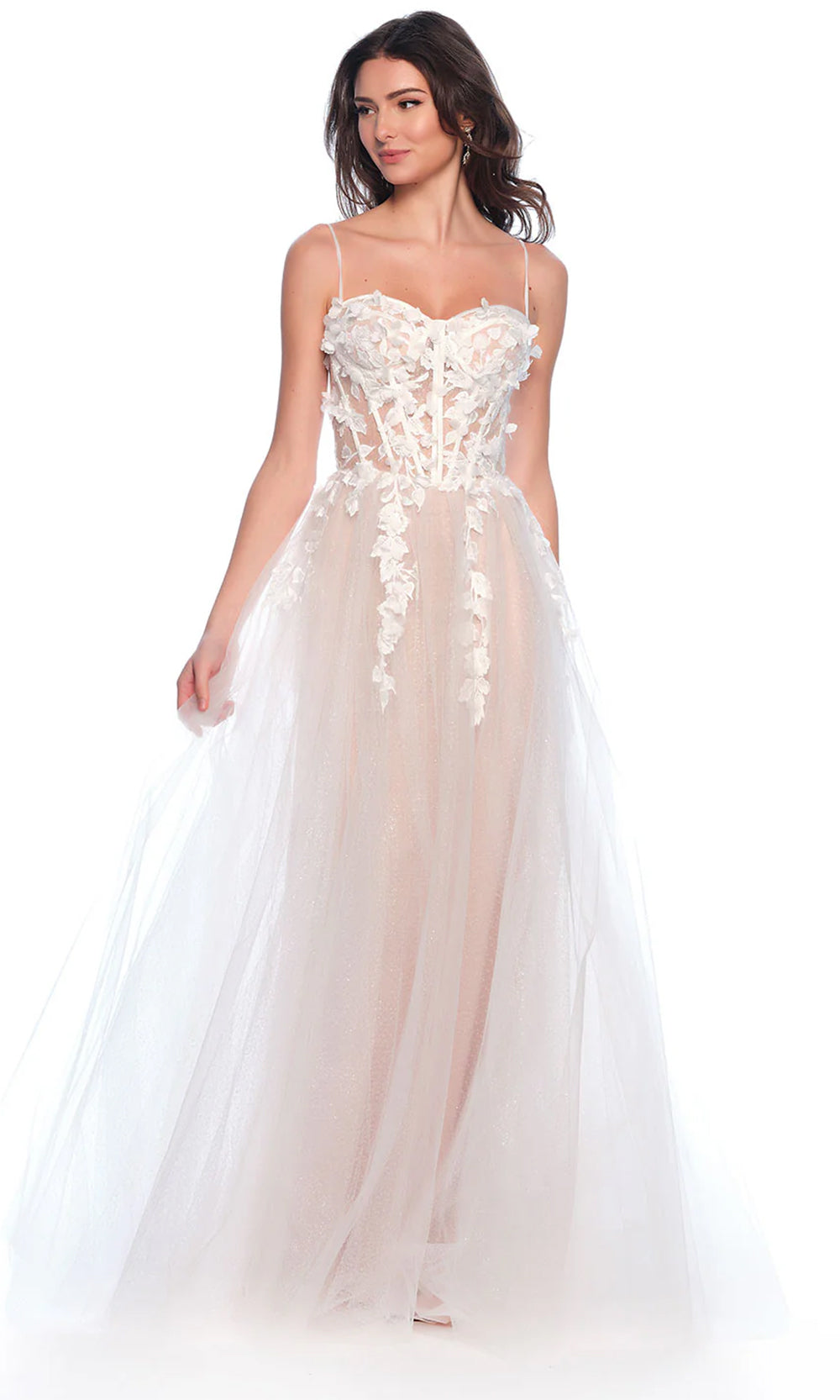 Dave & Johnny Bridal 12105 - Applique Corset Bridal Gown Wedding Dresses 0 / Ivory