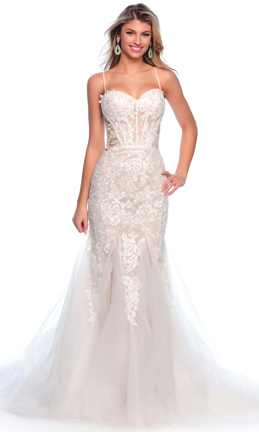 Dave & Johnny Bridal 12114 - Floral Trumpet Bridal Gown Bridal Dresses 0 / Ivory