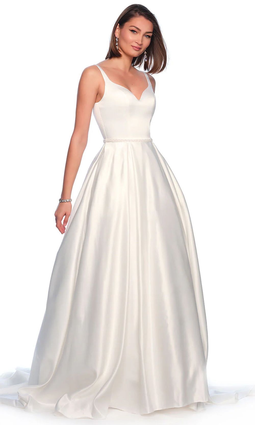 Dave & Johnny Bridal 12119 - Sleeveless Satin Bridal Gown Wedding Dresses 0 / Ivory