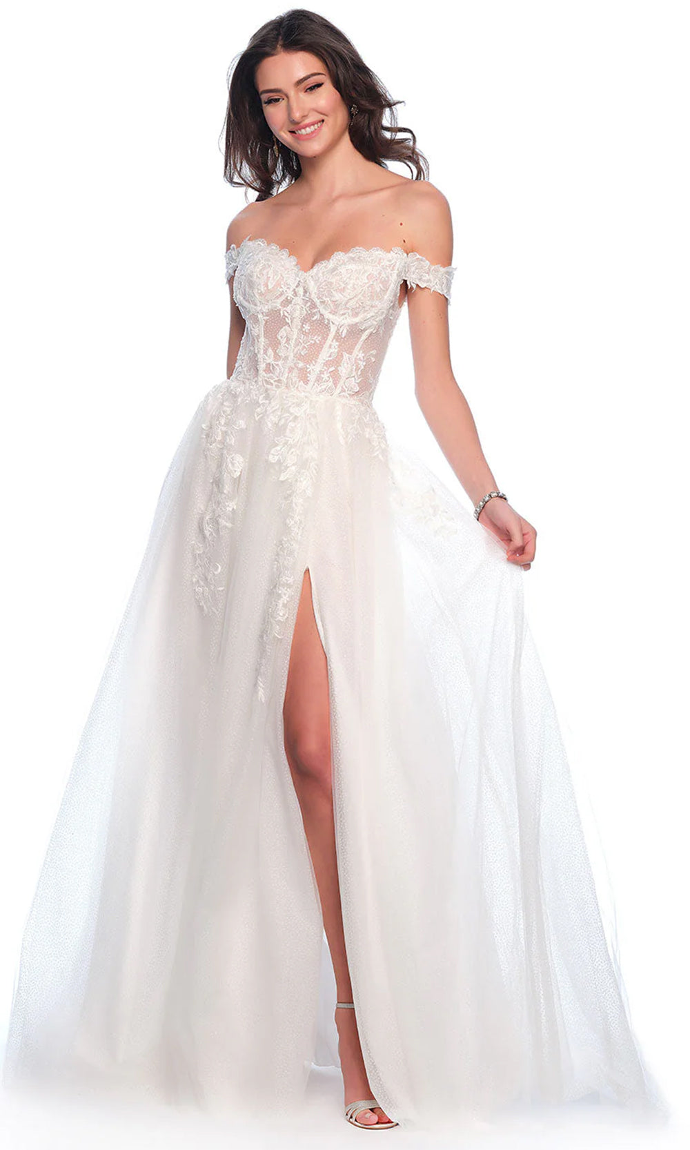 Dave & Johnny Bridal 12123 - Off Shoulder Corset Bridal Gown Wedding Dresses 0 / Ivory