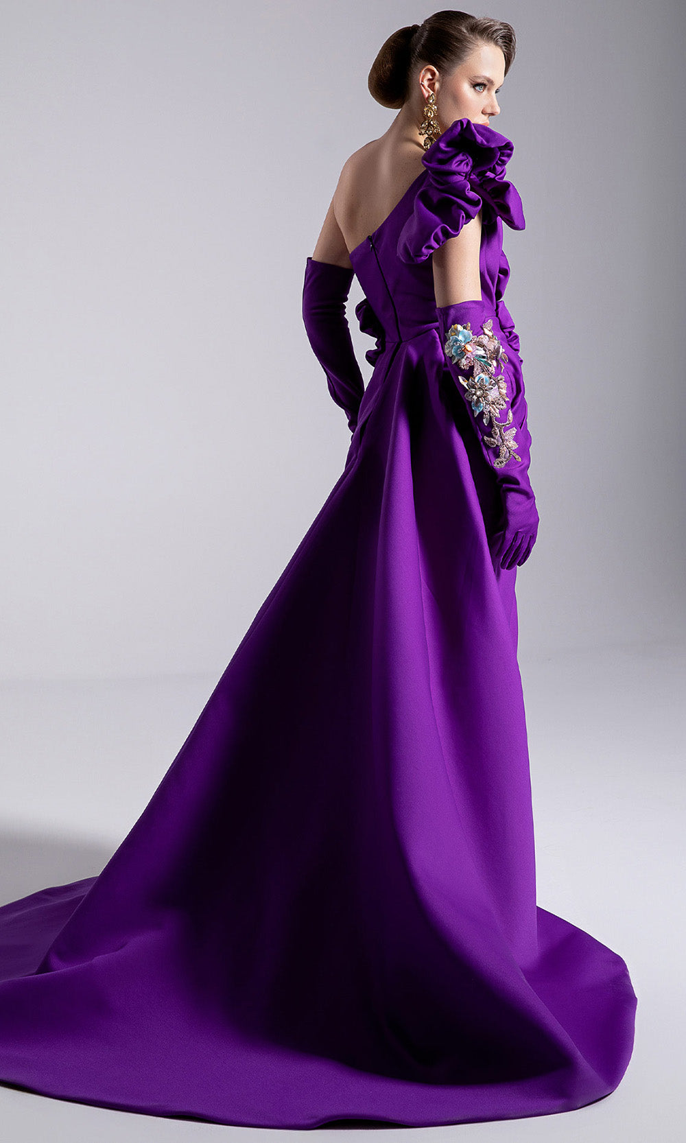 MNM Couture F02904 - Ruched One Shoulder Gown with Gloves Mother of the Bride Dresses