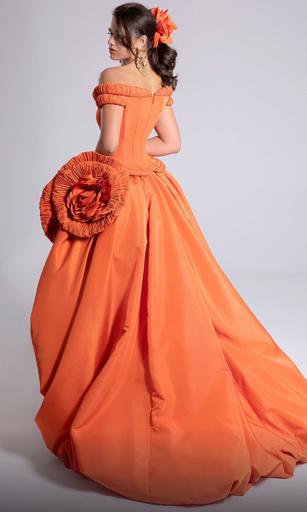 MNM Couture F02913 - Off Shoulder Corset Draped Gown Ball Gowns