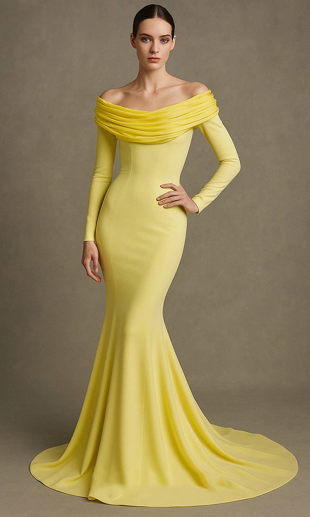 MNM Couture F02928 - Long Sleeve Body-Sculpting Crepe Gown Formal Gowns
