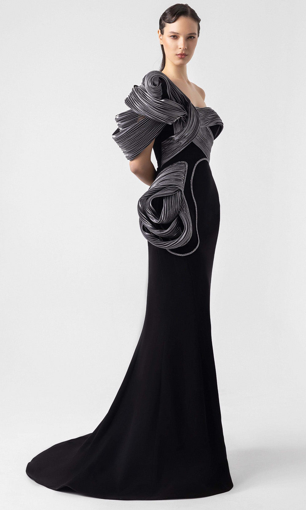 MNM Couture G1913 - Asymmetric Mermaid Gown with Sculpted Pleats Evening Dresses