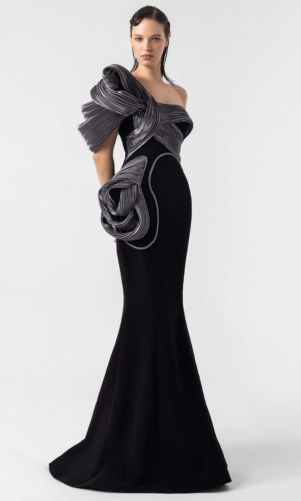MNM Couture G1913 - Asymmetric Mermaid Gown with Sculpted Pleats Evening Dresses