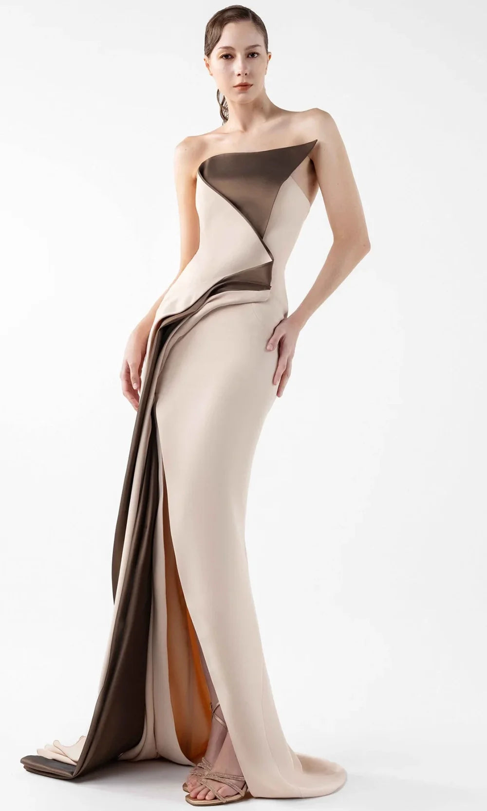MNM Couture G2011 - Strapless Folded High Slit Gown MNM Couture G2011 - Strapless Folded High Slit Gown