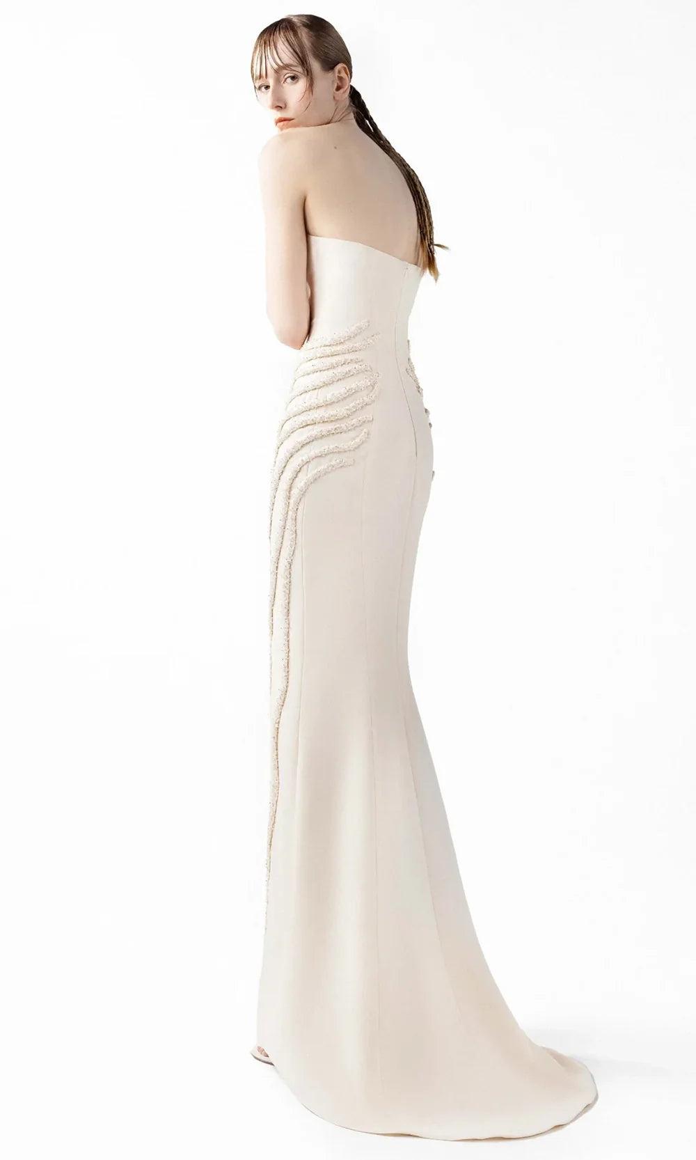 MNM Couture G2032 - Corset Bodice Long Gown with Bead Detail Formal Gowns