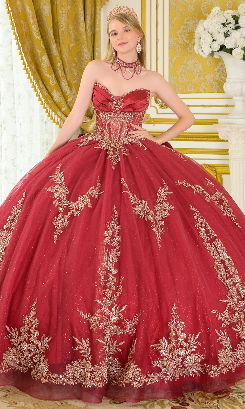 Elizabeth K GL3675 - Long Satin, Tulle Ballgown Dress