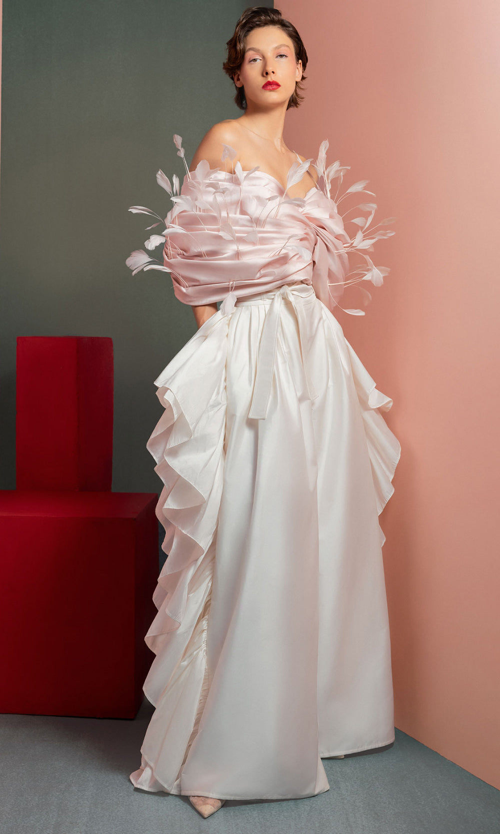 MNM Couture GOF2504 - Sweetheart Wide-Leg Pantsuit with Ruffles Formal Pantsuits