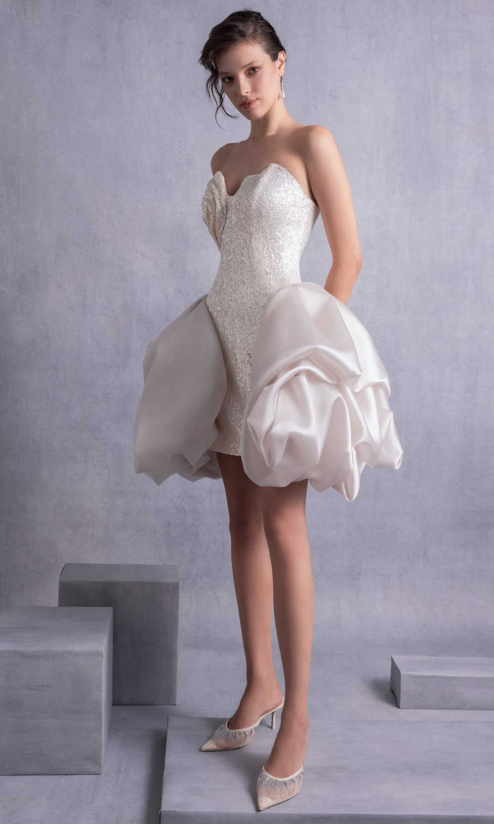 MNM Couture GOS2501 - Strapless Organza Flare Short Dress Cocktail Dresses