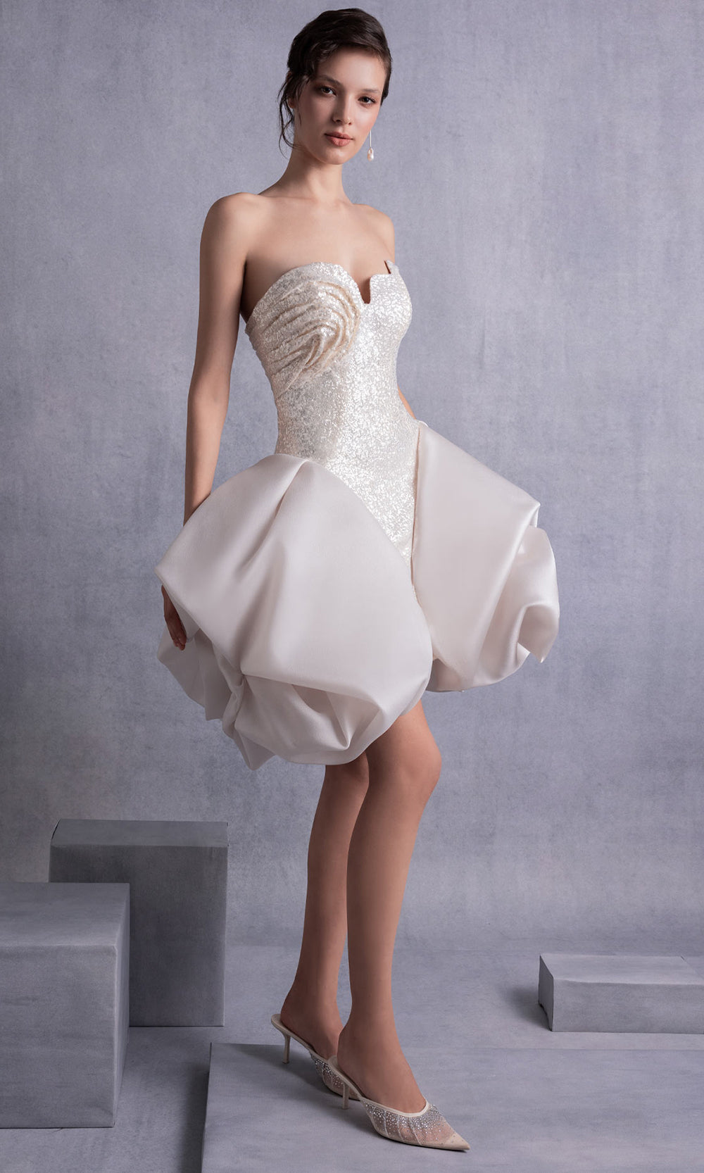 MNM Couture GOS2501 - Strapless Organza Flare Short Dress Cocktail Dresses