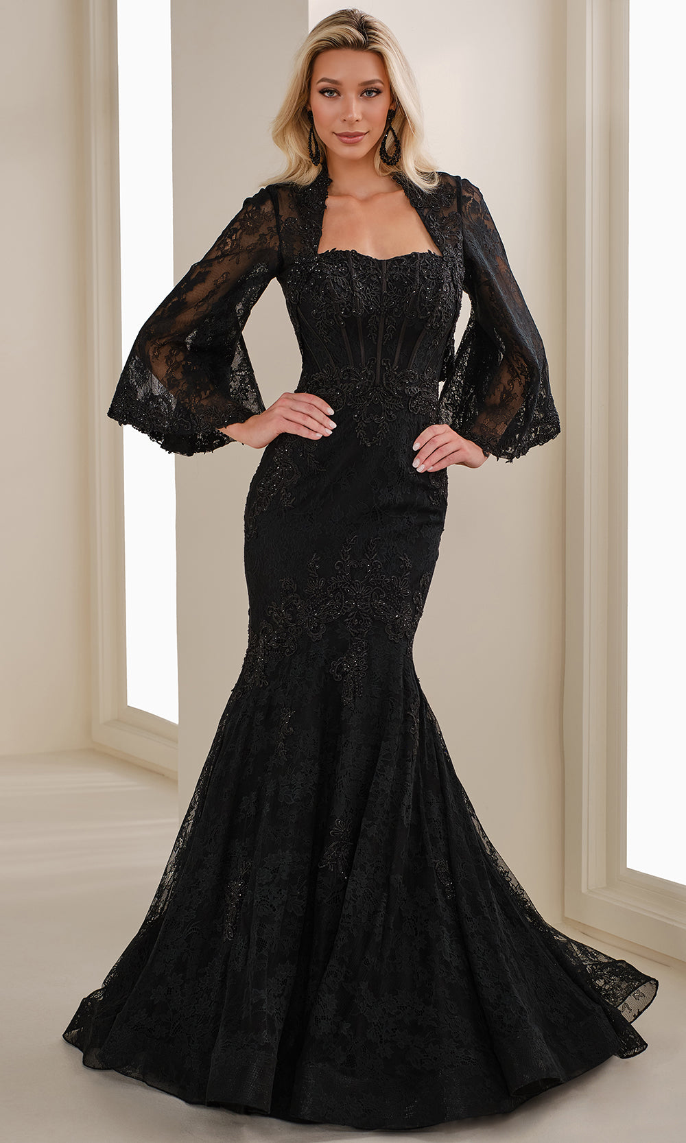 Ivonne D ID1403 - Long Allover Lace, Lace Appliqu & Stone Accents Trumpet Dress - Strapless, Lace Applique, Beaded, Open Back, Detachable Tapered Ivonne D ID1403 - Long Allover Lace, Lace Appliqu & Stone Accents Trumpet Dress - Strapless, Lace Applique, Beaded, Open Back, Detachable Tapered