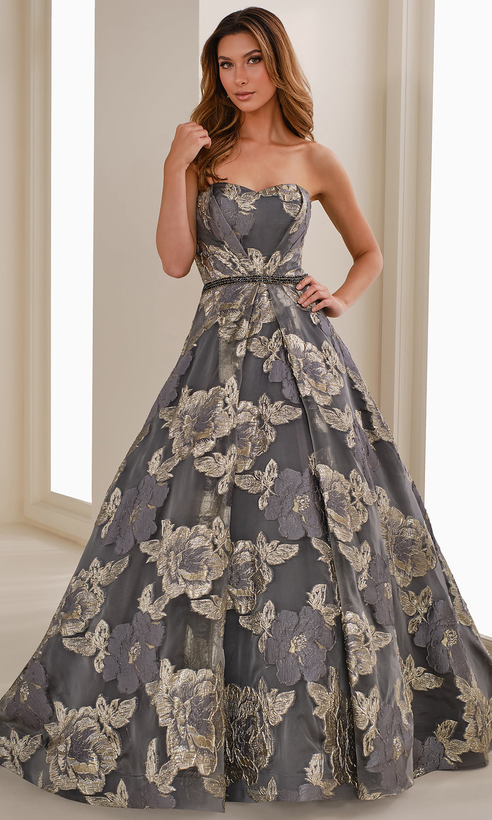 green emerald velvet dress Sherri Hill Floral Brocade A-Line Prom Dress 56972