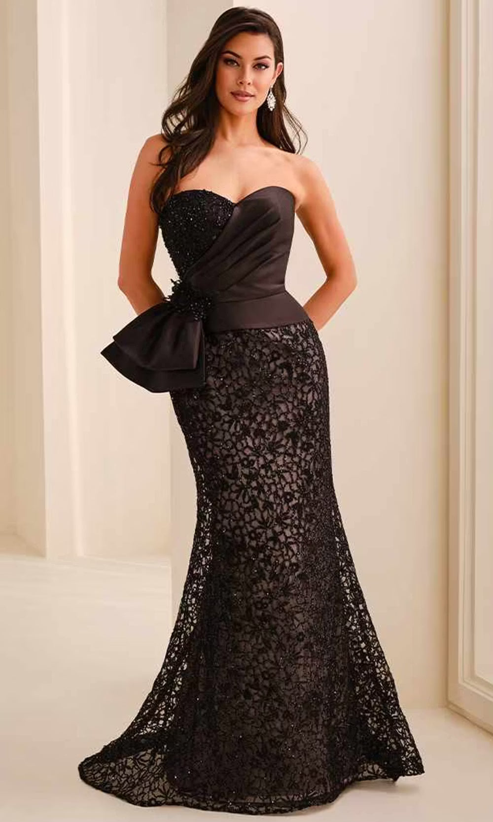 Ivonne D ID2201 - Long Mikado & Embroidered Tulle with Sequin Motif Mermaid Dress