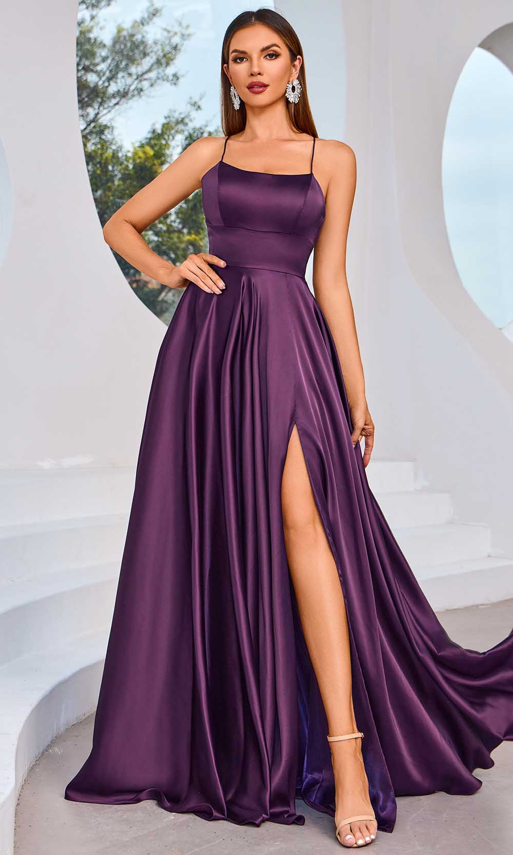 J'Adore Dresses J25001 - Long Silk Satin A-Line Dress - Spaghetti Straps, Wide Waistband, Corset Lace-Up Back, Pockets, Pleated, High Slit, Sweep J'Adore Dresses J25001 - Long Silk Satin A-Line Dress - Spaghetti Straps, Wide Waistband, Corset Lace-Up Back, Pockets, Pleated, High Slit, Sweep