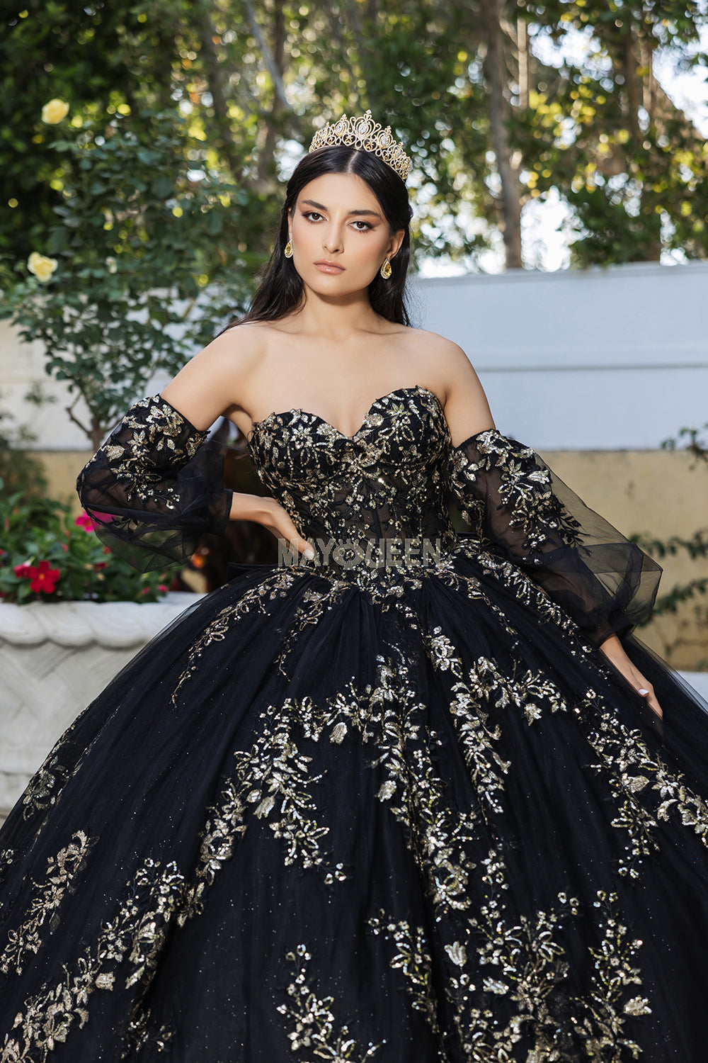 May Queen LK251 - Applique Cape Ballgown