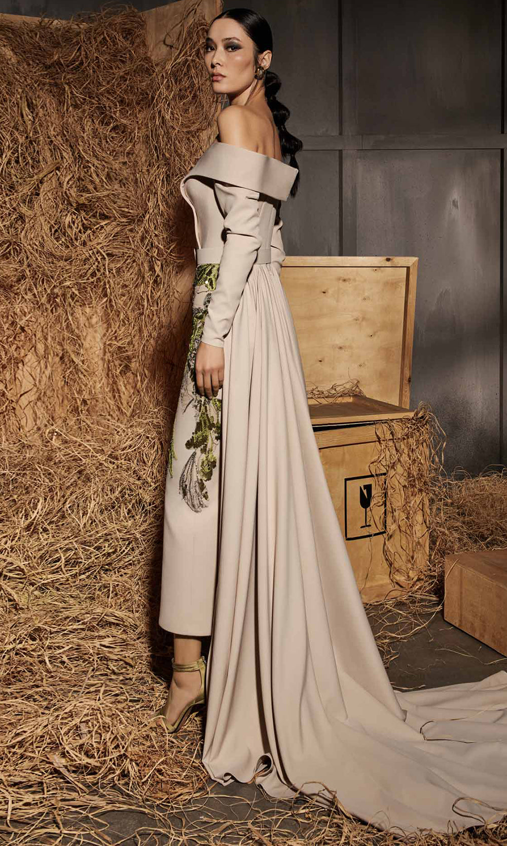 MNM Couture N0666 - Long Sleeve Fitted Gown with Belt Mother of the Bride Dresses