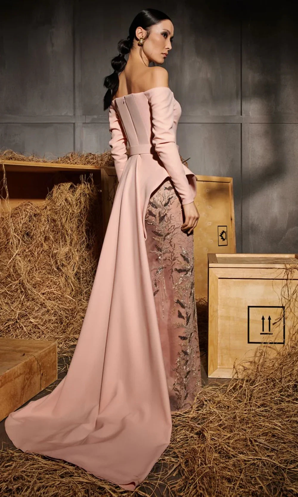 MNM Couture N0660 - Long Sleeve Belted Waist Evening Gown Mother of the Bride Dresses