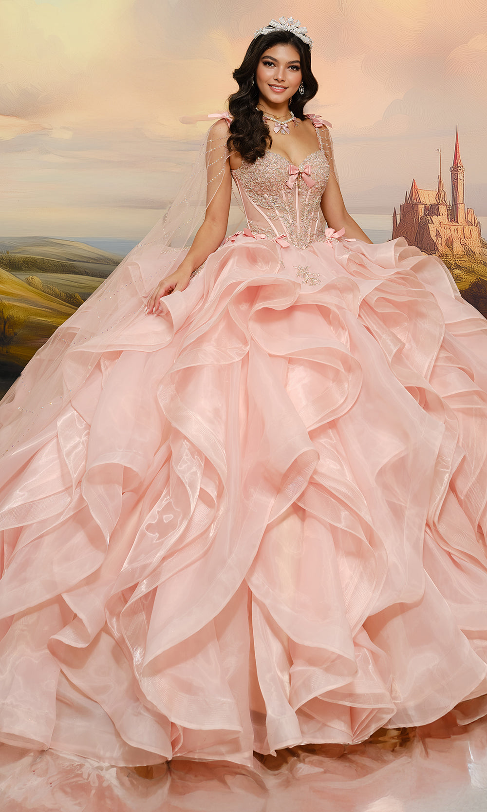 Princesa by Ariana Vara PR30204 - Long Organza, Corded Lace Applique, Beading, Sequin, Stone Accents, Crinoline & Lining Ballgown Dress