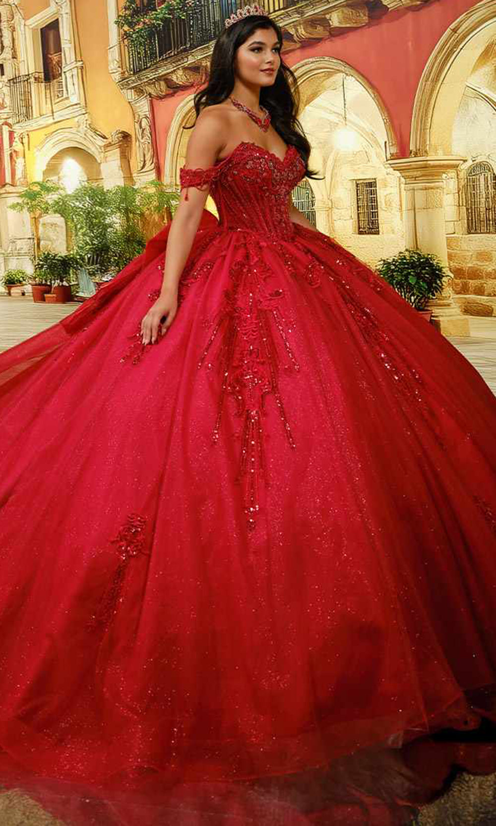 Princesa by Ariana Vara PR30229 - Long Glitter Tulle, Lace Applique, Stone Accents, Sequin, Glitter & Crinoline Ballgown Dress - Pockets, Detachable Off-Shoulder Straps, Detachable Back Bow, Detachable Bow Tails, Back Modesty Princesa by Ariana Vara PR30229 - Long Glitter Tulle, Lace Applique, Stone Accents, Sequin, Glitter & Crinoline Ballgown Dress - Pockets, Detachable Off-Shoulder Straps, Detachable Back Bow, Detachable Bow Tails, Back Modesty