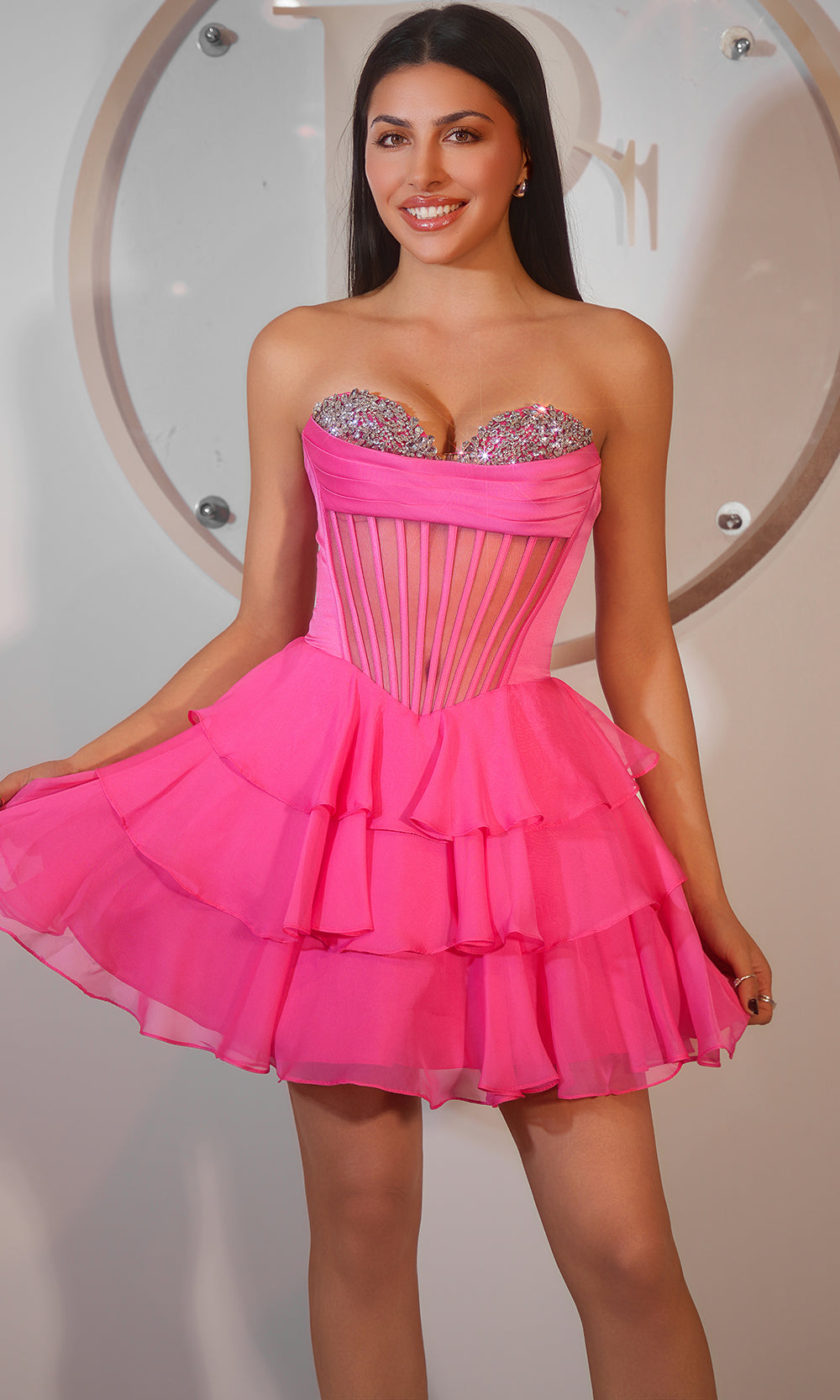 Portia and Scarlett PS25799 - Strapless Tiered Ruffle Mini Dress Homecoming Dresses