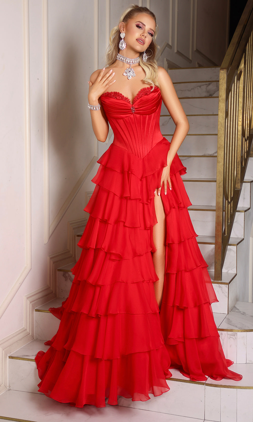 Portia and Scarlett PS25963 - Strapless Corset Slit Evening Gown Prom Dresses