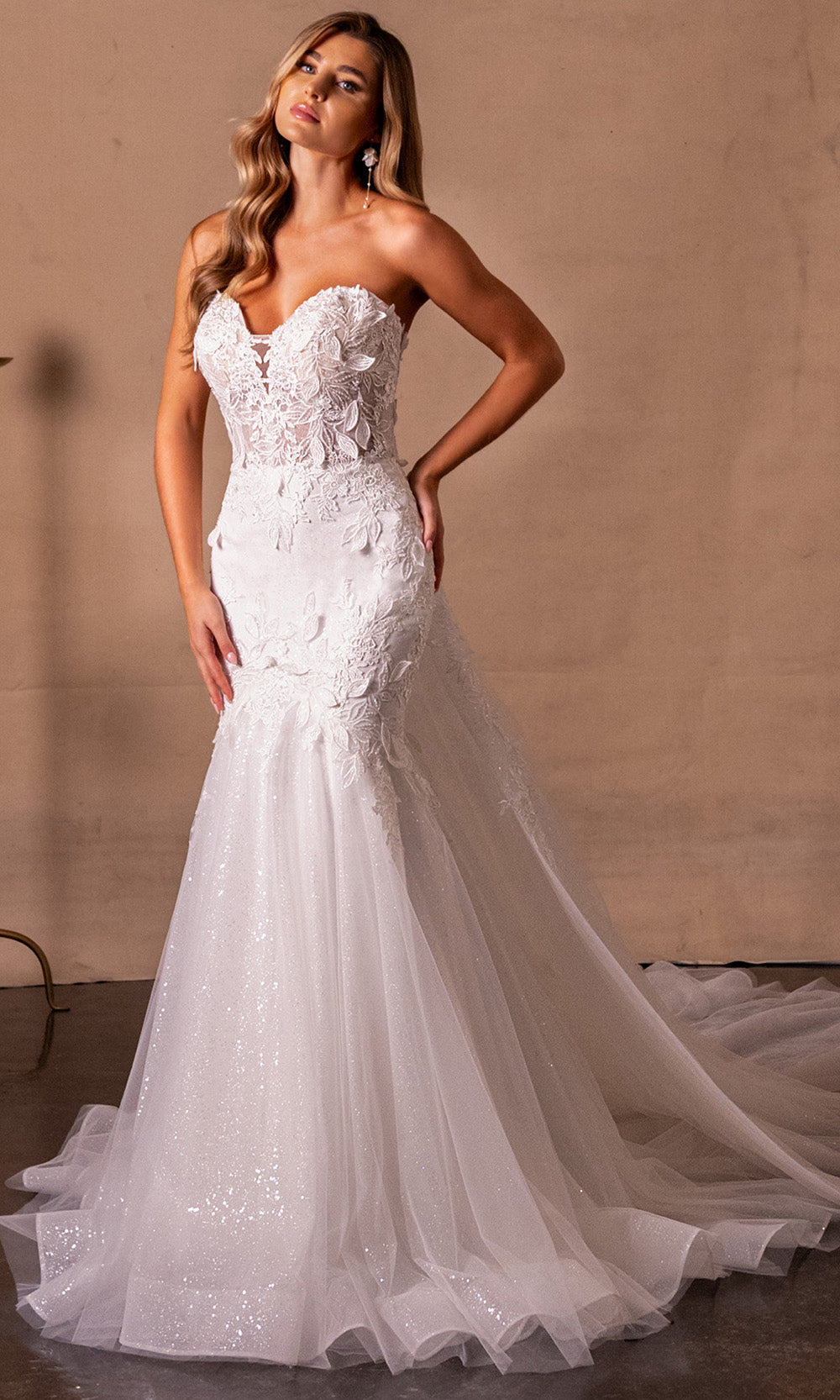 Rachel Allan Bridal RB2216 - Long Tulle, Glitter Tulle Mermaid Dress - Strapless, Floral Lace Embroidery, Beaded, Sheer Corset Back, Train 0 / Ivory Rachel Allan Bridal RB2216 - Long Tulle, Glitter Tulle Mermaid Dress - Strapless, Floral Lace Embroidery, Beaded, Sheer Corset Back, Train 0 / Ivory
