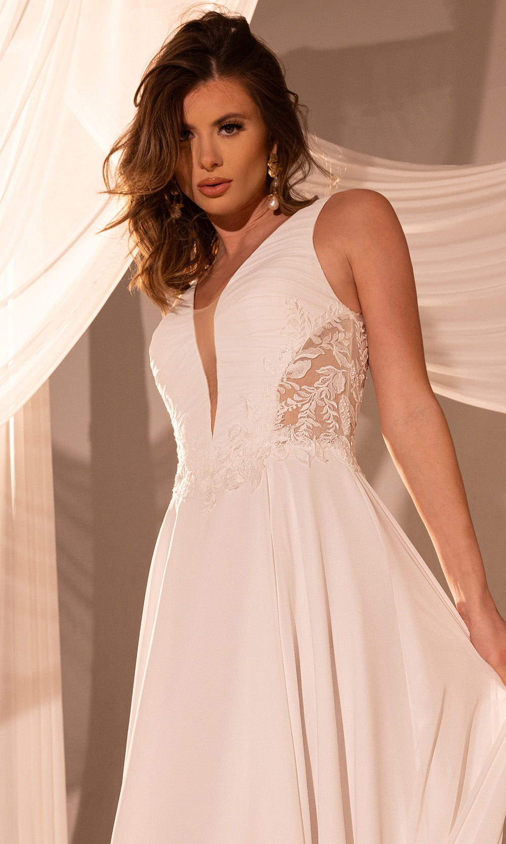 Rachel Allan RB3225 - Plunging Neck Lace Appliqued Gown Wedding Dresses