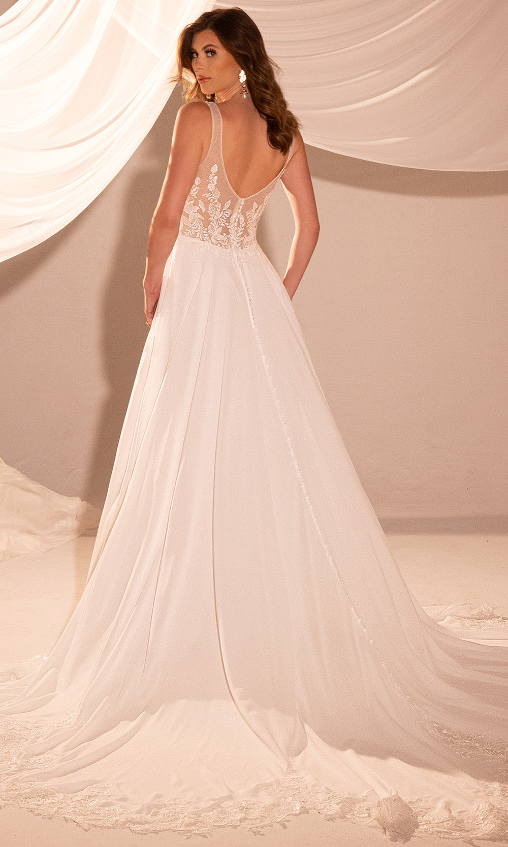 Rachel Allan RB3225 - Plunging Neck Lace Appliqued Gown Wedding Dresses