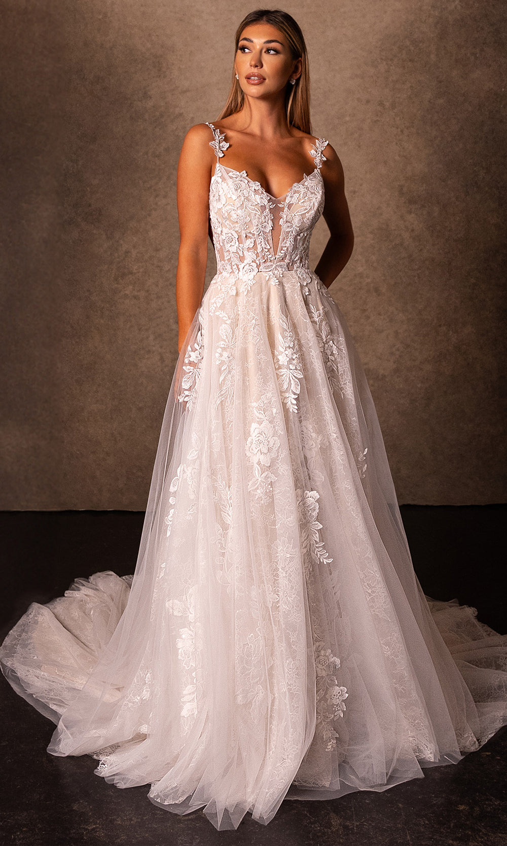 strapless open back dress Rachel Allan Bridal RB3231 - Long Tulle A-Line Dress