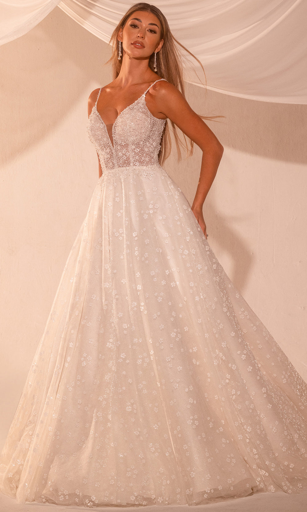 Rachel Allan RB4218 - Plunging Neck Floral Bridal Gown Wedding Dresses