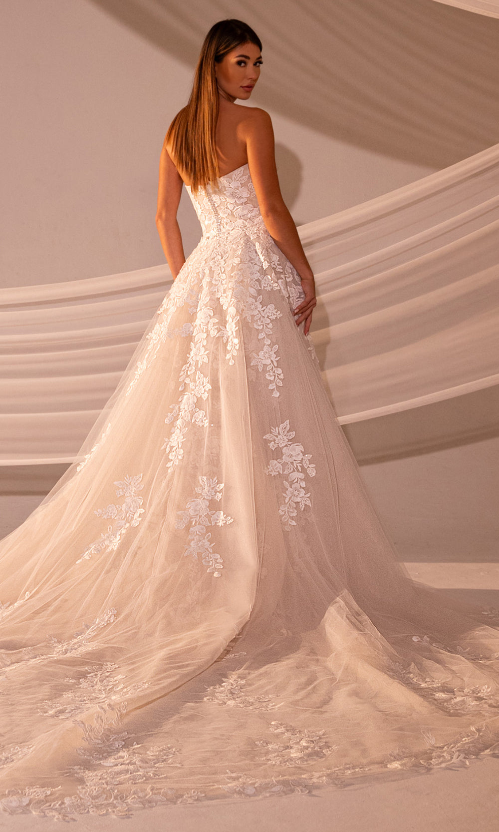 Rachel Allan RB4219 - Strapless Floral Embroidered Bridal Gown Wedding Dresses