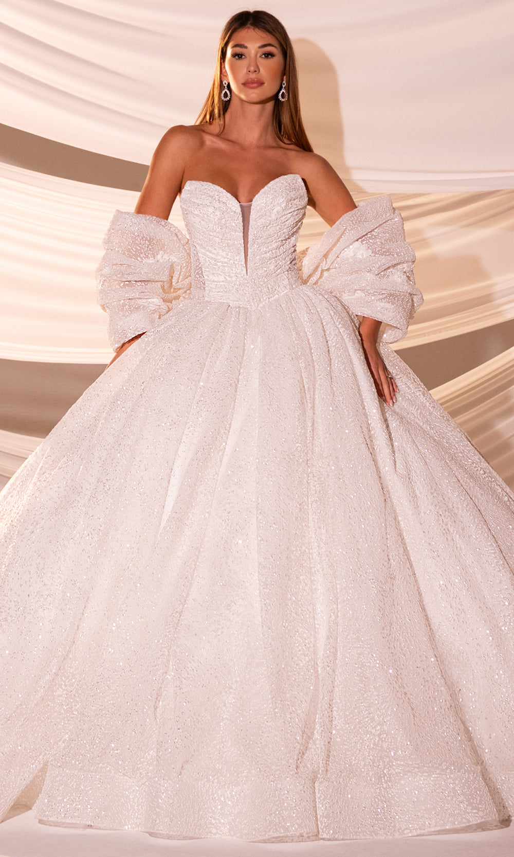 Sweetheart Floor-Length Tulle Wedding Ball Gown with Detachable Puff Sleeves Rachel Allan RB5110 - Ivory Nude / 8 Sweetheart Floor-Length Tulle Wedding Ball Gown with Detachable Puff Sleeves Rachel Allan RB5110 - Ivory Nude / 8