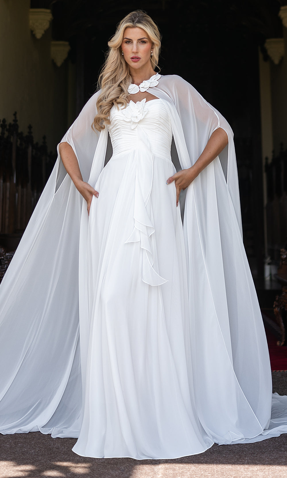 Rachel Allan RB5124 - Long Chiffon, 3D Flowers Sheath Dress