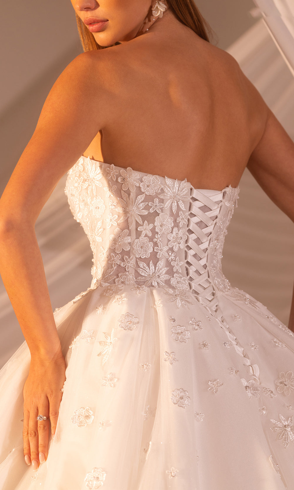 Rachel Allan RB6178 - Layered Tulle Gown with Floral Appliques Wedding Dresses