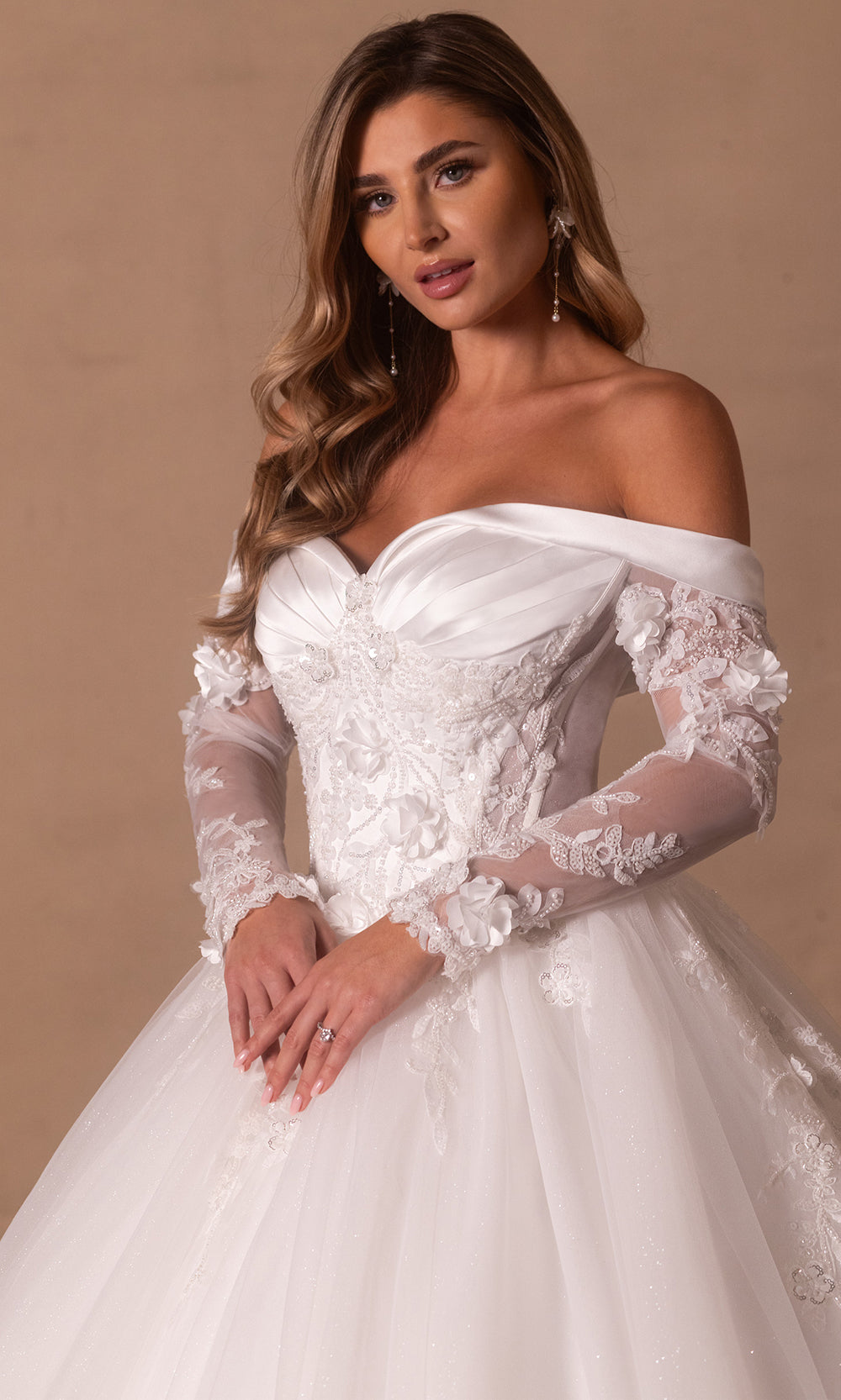 Rachel Allan RB6180 - Off Shoulder Floral Applique Bridal Gown Wedding Dresses